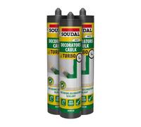 Soudal Turbo Decorators Caulk (3 Pack) - Fast-curing Paintable Flexible Anti-Crack Colourfast Interior Sealant and Filler (290ml) - White