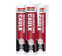 Soudal White Decorators Caulk | Acrylic Silicone Gap Filler | Low Shrinkage, Paintable & Flexible | For DIY Home & Trade Use | 3 Pack