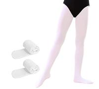 Soudittur Ballet Dance Tights White for Women Girls School Daily Ultra Soft Footed Tight Leggings (2 Pairs Pack, M (125-140 cm))
