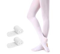 Soudittur Ballet Tights Convertible White for Girls Women Transition Dance Footed Tights with Holes 90 Denier Ultra-soft & Stretch (2 Pairs Pack, M (125-140 cm))