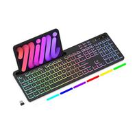 Soueto Wireless Keyboard 7 Color RGB Backlit Computer Keyboard Full Size Computer Keyboard with Phone Tablet Holder, 2.4G Rechargeable Wireless Gaming Keyboard with