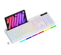Soueto Wireless Keyboard with 7-Color RGB Backlit, Full-Size Computer Keyboard with Phone Tablet Holder, 2.4G Rechargeable Gaming Keyboard with Light Up Keys, Compatible with Mac, Windows (White)