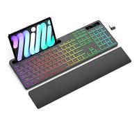 Soueto Wireless Keyboard with 7 Colors and 4 Modes RGB Backlit Ergonomic Keyboard with Wrist Rest, Phone Tablet Holder, 2.4G Illuminated Computer Keyboard with Keyboard