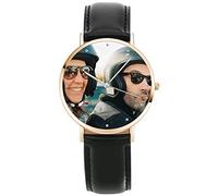 SOUFEEL Custom Photo Watch for Women Men - Personalized Engraved Watch with Name Customized Unique Wrist Watches Leather Personalized Gift for Him Family Boyfriend Girlfriend Black Gold