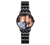 SOUFEEL Custom Photo Watch for Women Men - Personalized Engraved Watch with Name Customized Unique Wrist Watches Stainless Steel Personalized Gift for Him Family Boyfriend Girlfriend Black