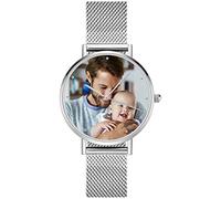 SOUFEEL Custom Photo Watch for Women Men - Personalized Engraved Watch with Name Customized Unique Wrist Watches Stainless Steel Personalized Gift for Him Family Boyfriend Girlfriend Silver