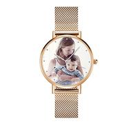 SOUFEEL Custom Photo Watch for Women Men - Personalized Engraved Watch with Name Customized Unique Wrist Watches Stainless Steel Personalized Gift for Him Family Boyfriend Girlfriend Gold