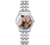 SOUFEEL Custom Photo Watch for Women Men - Personalized Engraved Watch with Name Customized Unique Wrist Watches Stainless Steel Personalized Gift for Him Family Boyfriend Girlfriend Silver