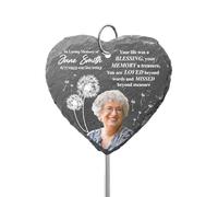 SOUFEEL Engraved Personalised Memorial Garden Stone for Loved Ones, Custom Slate Heart or Circle Plaque for Grave, Indoor or Outdoor Tribute Marker