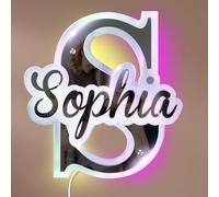SOUFEEL Personalised Mirror Letter Initials Night Light, Custom Name Light Up Letter LED Acrylic Mirror, 12 Color LED Light Up Bedroom for Wall Decoration, for Birthday Mom Friend Wife