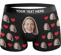 SOUFEEL Personalized Boxers Briefs with Picture, Custom Face Underwear with Your Name Black