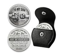 SOUFEEL Personalized To My Son Coin from Dad, Custom Pocket Hug Token with Leather Keychain, Engraved Stainless Steel Father Son Gift for Birthday Father's Day, Meaningful Keepsake for Boys