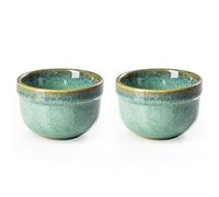 Soufflé Dishes Set of 2, 6 oz Baking Dishes Ramekins, Baking Sets for Custard, Pudding, Souffle Cups, Oven/Dishwasher Safe, Reactive Glaze Green