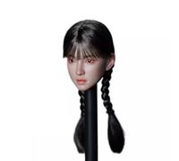 SOUFORCE 1/6 Scale Female Head Sculpt Asian Girl Air Fringe Black Double Twist Braid Head for 12inch Phicen, TBLeague Action Figure Body Collection