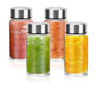 souG 4 Pack 14oz Juice Bottles,Wide Mouth Glass Water Bottles with Lids - for Juicing, Smoothies, Milk, Protein, BPA Free, Reusable, Stainless Steel Lids, Leak Proof, Shaker bottle (14oz/400ml)