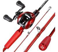 Sougayilang Baitcasting Rod and Reel Combos,5.9 Ft Two Pieces Light Weight Pole with High Speed Smooth Powerful Gear Casting Rod Avaliable for Freshwater Saltwater Great Gifts Left Hand