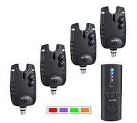 Sougayilang Carp Fishing Bite Alarm Set, 4+1 Wireless LED Fishing Bite Alarms with Portable Zippered Box for Different Kinds of Rod