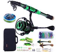 Sougayilang Fishing Rod and Reel Combos - Carbon Fiber Telescopic Fishing Pole - Spinning Reel 12 +1 BB with Carrying Case for Saltwater and Freshwater Fishing Gear Kit(Green 5.91ft-2000)