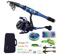 Sougayilang Fishing Rod and Reel Combos - Carbon Fiber Telescopic Fishing Pole - Spinning Reel 12 +1 BB with Carrying Case for Saltwater and Freshwater Fishing Gear Kit(Blue 6.89ft-3000)