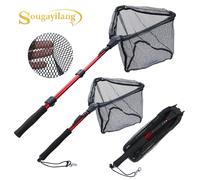 Sougayilang Fishing Tool Net Fishing trackle 75/95/115cm Portable Retractable Folding Fishing Net for Bass Carp Trout Fishing Black-115cm-3section