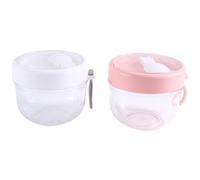 Souhgaue Overnight Oat Containers with Lid and Spoons 2PCS, 20Oz Portable Plastic Yogurt Jars,Leak-Proof Dessert Cups White&Pink
