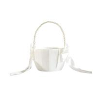 Souhgaue Wedding Flower Girl Basket with Cute Pearl Handle Bowknot Satin Flower Baskets for Wedding Ceremony Etc