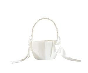 Souhgaue Wedding Flower Girl Basket with Cute Pearl Handle Bowknot Satin Flower Baskets for Wedding Ceremony Etc