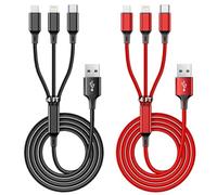 Souina 4ft 2Pack Multi Phone Charger Cable Braided Universal 3 in 1 Charging Cord Extra Long Multiple USB Cable with USB C, Micro USB Port Connectors for Cell Phones and More (Red+Black)