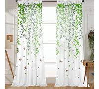 SouiWuzi Green Sheer Curtains, 2 Panels 79x39 Inch Green Leaf Curtains, Euphotic Aesthetic Sheer Window for Bedroom Living Room Decor, Window