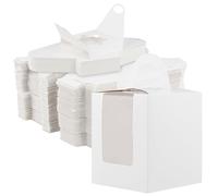 SOUJAP 100 PCS 9.5x9.5x11cm Individual Cupcake Boxes with Handle, White Single Cupcake Boxes with Window for Wedding Birthday Party