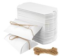 SOUJAP 100 PCS White Pillow Gift Boxes with 100 Jute Rope, Large Pillow Favour Candy Boxes for Wedding Birthday Party, 13 x 8.8 x 3.5cm