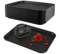 SOUJAP 15 PCS 35 x 27cm Black Fast Food Trays, 13.8 x 10.6 Inch Rectangular Serving Trays, Plastic Lunch Food Tray for Cafeteria Restaurant