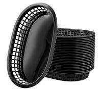 SOUJAP 24 PCS Black Plastic Fast Food Baskets, Large Oval Food Burger Baskets for Chip Hot Dogs Snacks Sandwiches, 27.4 x 17.5cm