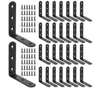 SOUJAP 30 Pcs Black Right Angle L Shape Bracket, Stainless Steel 90 Degree Corner Bracket with Screws for Repairing Fixing Desk Table Furniture, 80 x 80 x 19mm