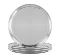 SOUJAP 4 PCS 12 Inch Stainless Steel Dinner Plate, 30 cm Round Metal Camping Plates for Barbecue Picnics