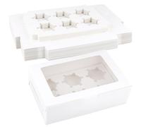 SOUJAP 40 PCS 6 Hole White Cupcake Boxes, 24 x 15.5 x 7.5 cm 6 Hole Cupcake Boxes with Window, White Cupcakes Boxes for Home Baking, Party, Wedding