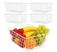 SOUJAP 5 Pcs 28 x 21.8 x 12 cm White Wire Basket Shelf, Metal Wire Storage Basket for Shelves Kitchen Cabinet