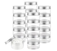 SOUJAP Clear Plastic Jars, 100ml, Wide Mouth, Silver Aluminium Lids, for Spice Storage, 7.1x4 cm, 20 Pack