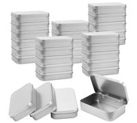 SOUJAP Small Metal Hinged Tins, Rectangular Empty Container, Silver, 9.1 x 6.1 x 2 cm, 30 Pack