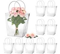 SOUJOY 10 Pack Clear Flower Bouquet Bags, Large Gift Bags with Long Handles, Party Floral Packing Wrap Bag for Birthdays, Mother's Day, Wedding, Anniversary, Housewarming