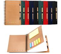 SOUJOY 10 Pack Lined Spiral Notebook, A5 Notepad with Pen, Kraft Paper Notebook with Sticky Notes and Page Marker Colored Index Tabs for School Office