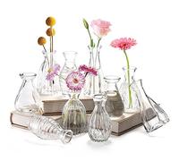 SOUJOY 10 Pack Small Glass Bud Vase, Mini Flower Vase for Centerpieces, Clear Vintage Floral Bud Vases for Home Decor, Weddings, Floral Arrangements, Events, Parties