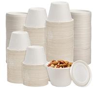 SOUJOY 100 Pack Bagasse Compostable Cups, 4.5Oz Disposable Portion Cups with Lids, Condiment Container for Sauce Salad Dressing or Souffle, Biodegradable Sugarcane Fiber Material
