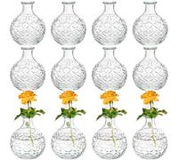 SOUJOY 12 Pack Small Glass Ball Bud Vase, Unique Mini Low Sitting Flower Vase, Clear Diamond Floral Centerpieces for Home Decor, Weddings, Floral Arrangements, Events, Parties