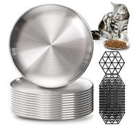 SOUJOY 12 Pieces Stainless Steel Cat Bowl, 6.7'' Shallow Cat Food Plate with Non-Slip Mat, 10 oz Whisker Friendly Wide Pet Dish for Cat and Small Pet to Prevent Whisker Fatigue
