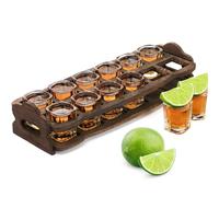 SOUJOY 12 Shot Glass Holder Set, 2oz Shot Glass with Wood Tray, Party Serving Holder for Bar, Pub, Party, Club Drinking