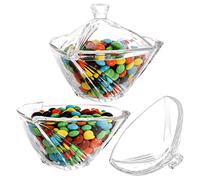SOUJOY 2 Pack Glass Candy Dish with Lid, Clear Covered Candy Bowl, Retro European Candy Jar for Home Kitchen Office Table Halloween