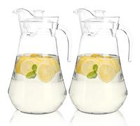 SOUJOY 2 Pack Plastic Pitcher, 2L Clear Iced Water Jug with Lid and Handle, Heat Resistant BPA-Free Tea Pitcher for Lemonade, Juice, Milk, Cold or Hot Beverage