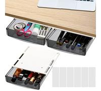 SOUJOY 3 Pack Under Desk Drawer, Self-Adhesive Slide Out Organizer Tray, Plastic Under Table Attachable Hidden Storage Organizer for Office Home School Kitchen Sewing Table