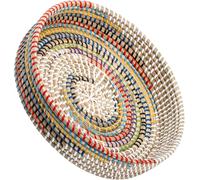 SOUJOY 30cm Woven Seagrass Serving Tray, Rattan Serving Tray, Handmade Round Ottoman Fruit Serving, Colorful Coffee Table Decorative Holder for Bread, Tea, Breakfast, Coffee, Drinks, Snack, Wall Decor